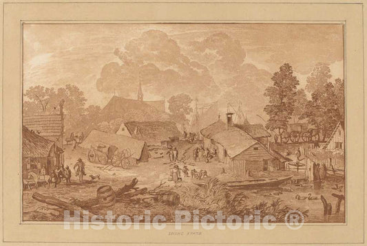 Art Print : Amstel and Brouwer After Everdingen, Village with Pond, c. 1782 - Vintage Wall Art