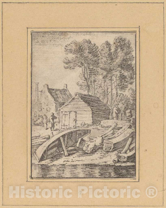 Art Print : Amstel After Herman Saftleven, Shipyard, 1761 - Vintage Wall Art