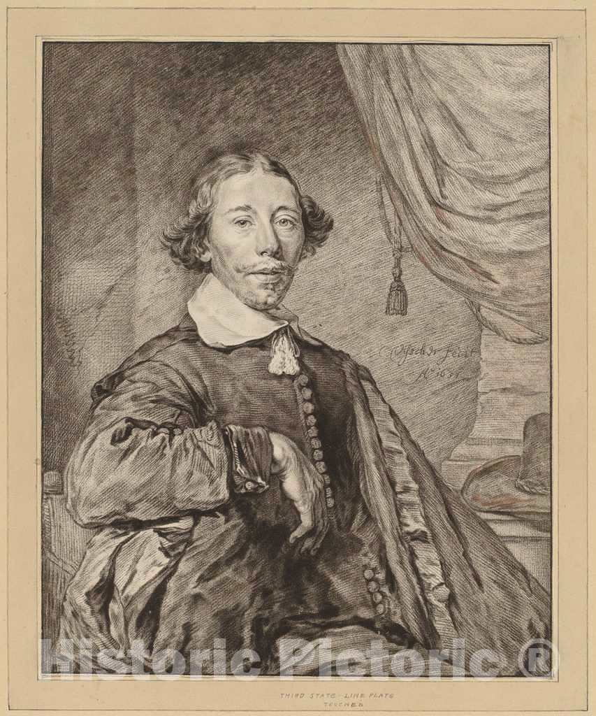 Art Print : Amstel and Kornlein After Visscher, Portrait of a Seated Man, 1771 - Vintage Wall Art