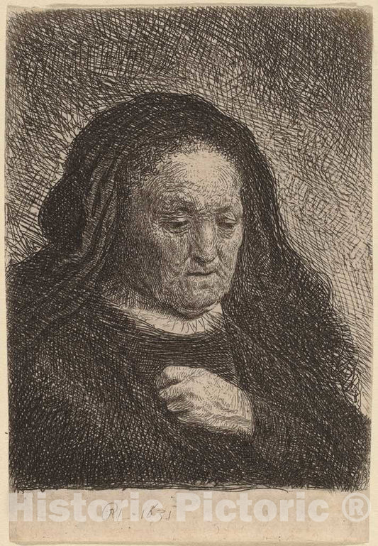 Art Print : Rembrandt, The Artist's Mother with Her Hand on Her Chest, 1631 - Vintage Wall Art