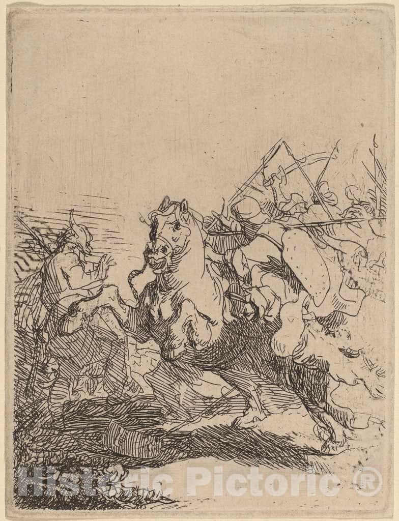 Art Print : Rembrandt, A Cavalry Fight, c. 1632 - Vintage Wall Art