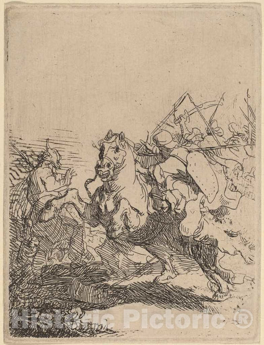 Art Print : Rembrandt, A Cavalry Fight, c. 1632 - Vintage Wall Art