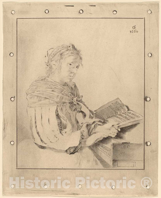 Art Print : Amstel and Kornlein After Gerrit Dou, Young Girl at The Keyboard, 1767 - Vintage Wall Art