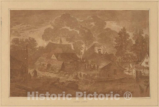 Art Print : Amstel and Brouwer After Everdingen, Village with Pond, c. 1782 - Vintage Wall Art