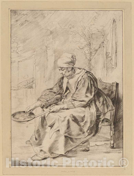Art Print : Amstel and Kornlein After Metsu, Pancake Woman, 1768 - Vintage Wall Art