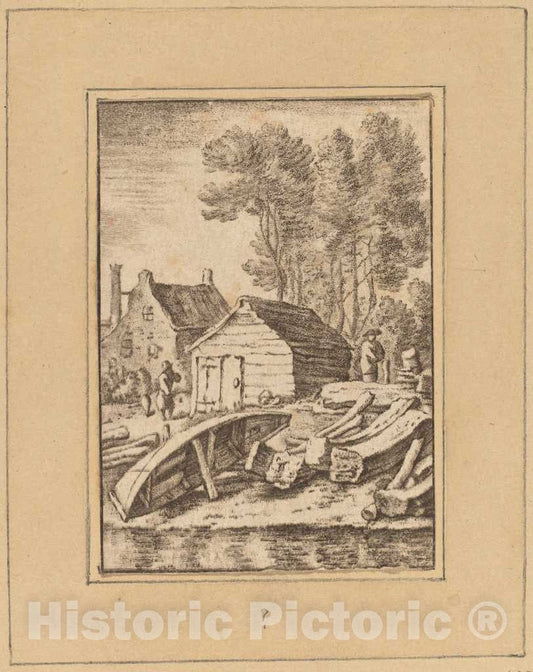 Art Print : Amstel After Herman Saftleven, Shipyard, 1761 - Vintage Wall Art