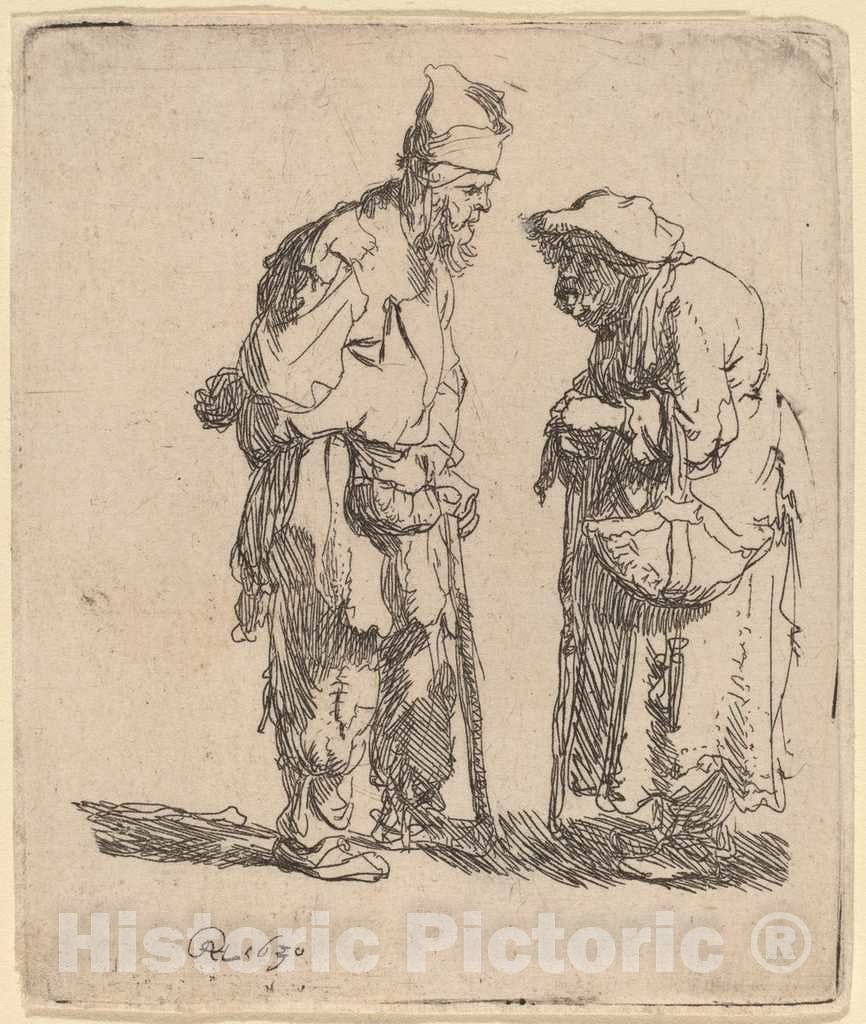 Art Print : Rembrandt, Beggar Man and Beggar Woman Conversing, 1630 - Vintage Wall Art