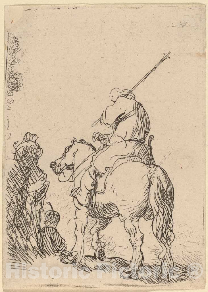 Art Print : Rembrandt, Turbaned Soldier on Horseback, c. 1632 - Vintage Wall Art