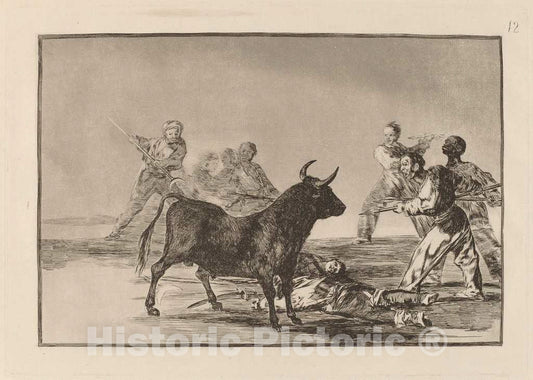 Art Print : Francisco de Goya, The Rabble Hamstring The Bull with Lances, Sickles, Banderillas and Other Arms, in or Before 1816 - Vintage Wall Art