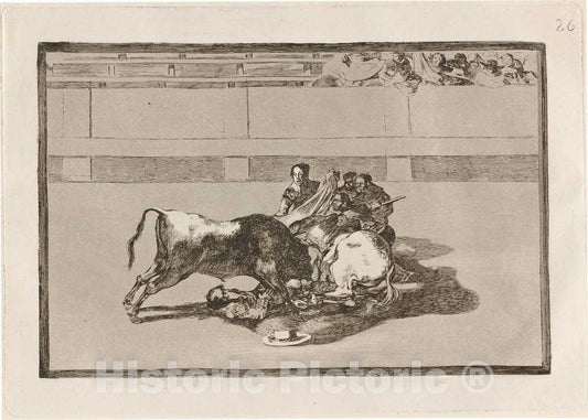 Art Print : Francisco de Goya, Caida de un Picador de su Caballo debajo del Toro (A Picador is Unhorsed and Falls Under The Bull), in or Before 1816 - Vintage Wall Art