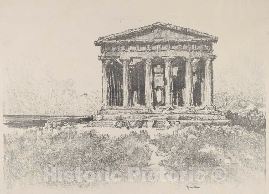 Art Print : Joseph Pennell, The Temple by The Sea, Temple of Concord, Girgenti, 1913 - Vintage Wall Art
