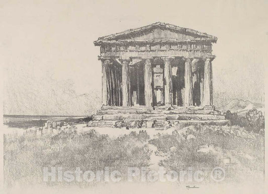 Art Print : Joseph Pennell, The Temple by The Sea, Temple of Concord, Girgenti, 1913 - Vintage Wall Art