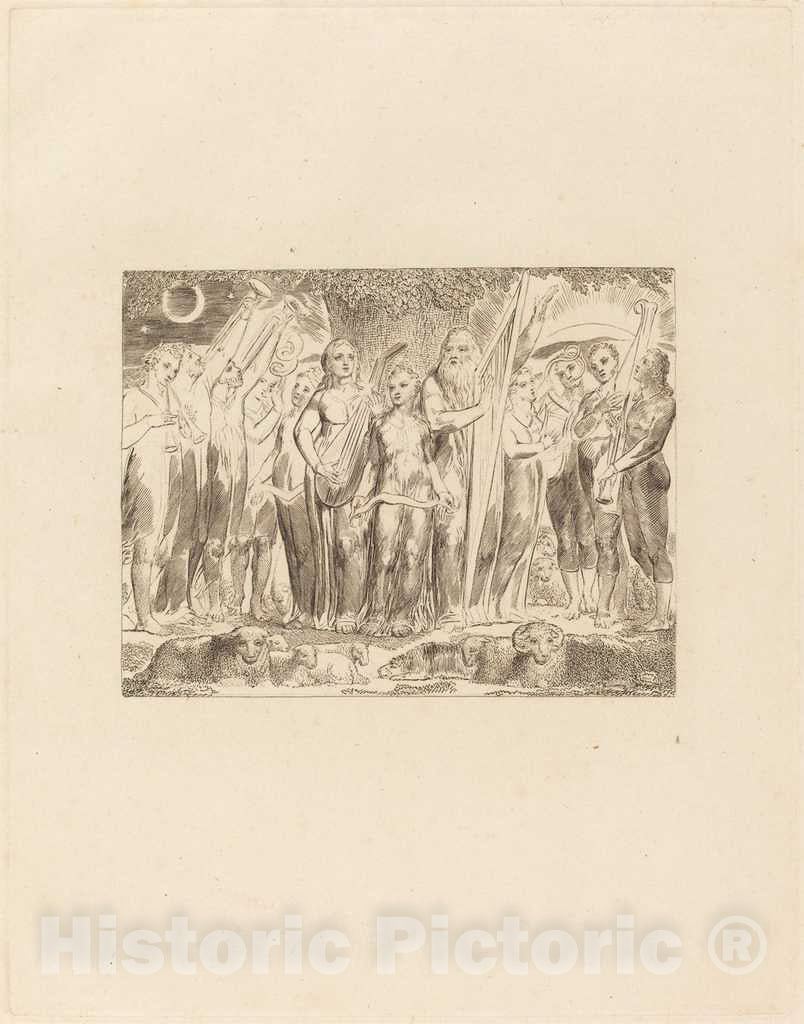 Art Print : William Blake, Job and His Family Restored to Prosperity, 1825 - Vintage Wall Art