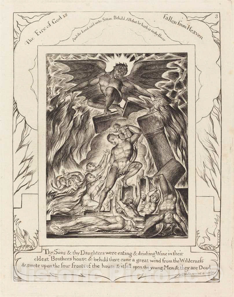 Art Print : William Blake, The Destruction of Job's Sons, 1825 - Vintage Wall Art