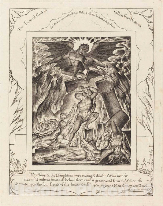 Art Print : William Blake, The Destruction of Job's Sons, 1825 - Vintage Wall Art