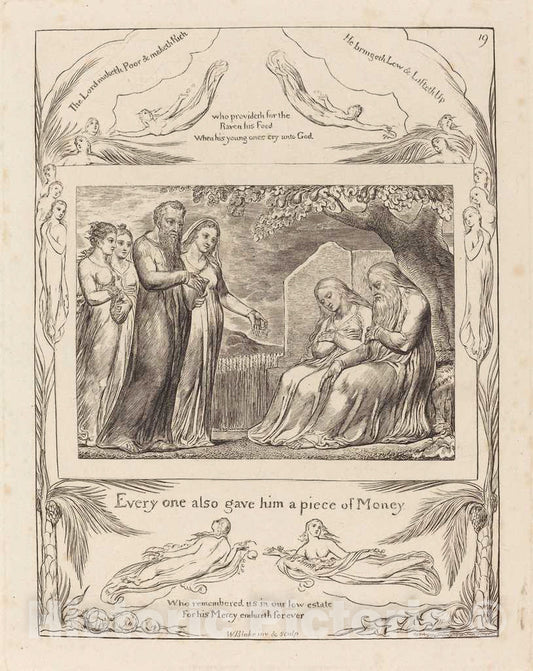 Art Print : William Blake, Job Accepting Charity, 1825 - Vintage Wall Art