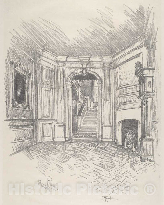 Art Print : Joseph Pennell, The Hall, Stenton, 1912 - Vintage Wall Art