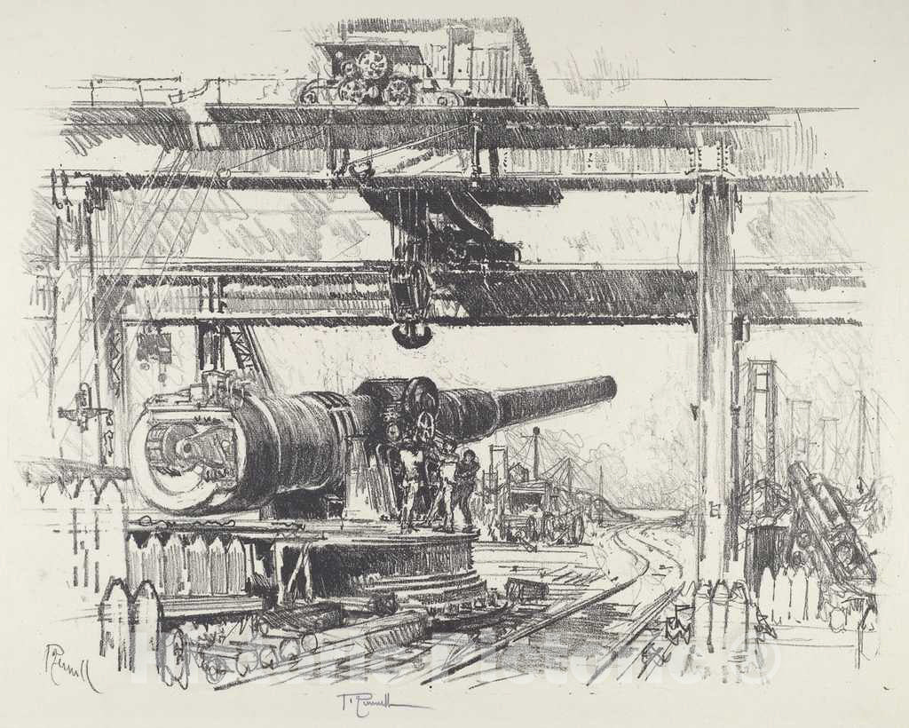 Art Print : Joseph Pennell, Gun-Testing, 1916 - Vintage Wall Art