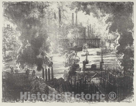 Art Print : Joseph Pennell, Munitions River, 1916 - Vintage Wall Art
