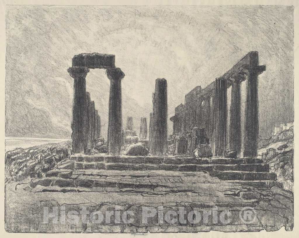 Art Print : Joseph Pennell, Columns of The Temple of Juno, Girgenti, 1913 - Vintage Wall Art