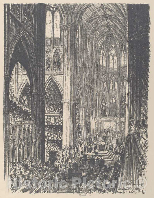 Art Print : Joseph Pennell, Coronation of King George V and Queen Mary in Westminster Abbey, 1911 - Vintage Wall Art