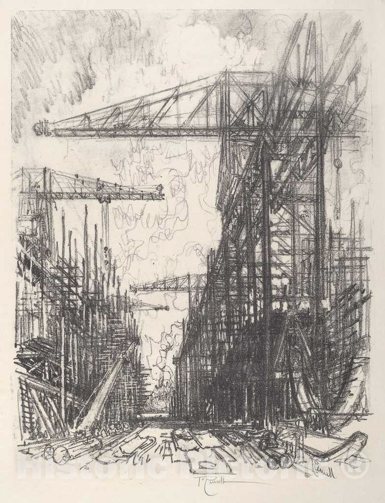Art Print : Joseph Pennell, Building Destroyers, No.I, 1917 - Vintage Wall Art