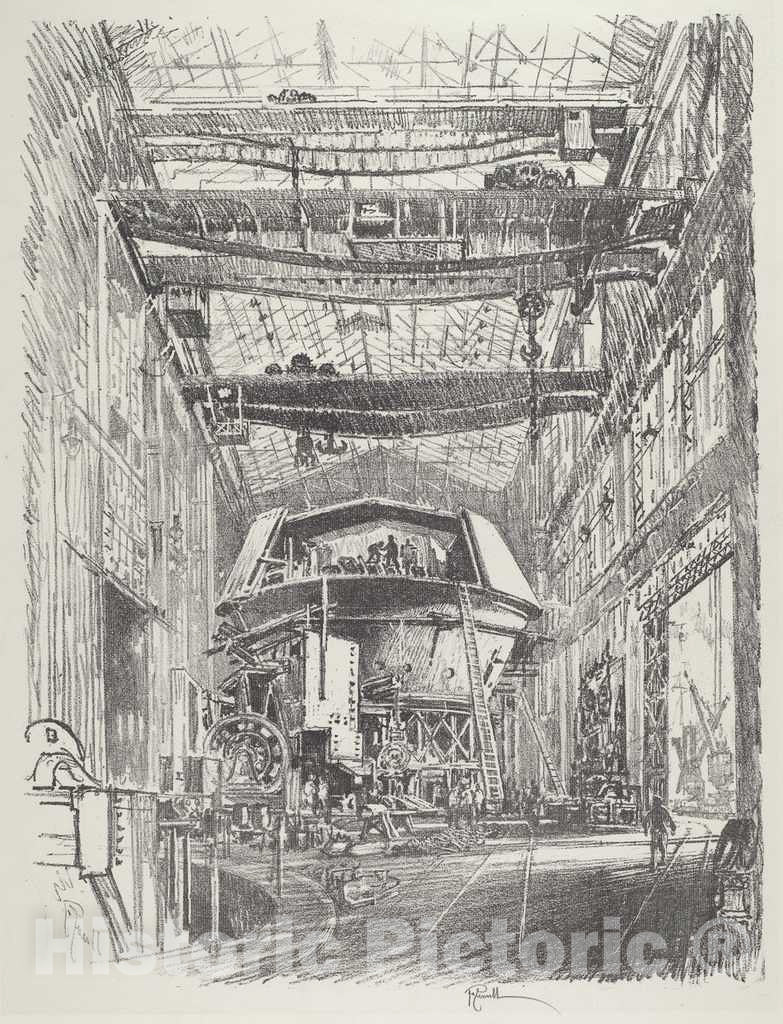Art Print : Joseph Pennell, Building The Great Turret, 1916 - Vintage Wall Art