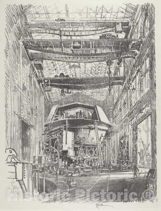 Art Print : Joseph Pennell, Building The Great Turret, 1916 - Vintage Wall Art