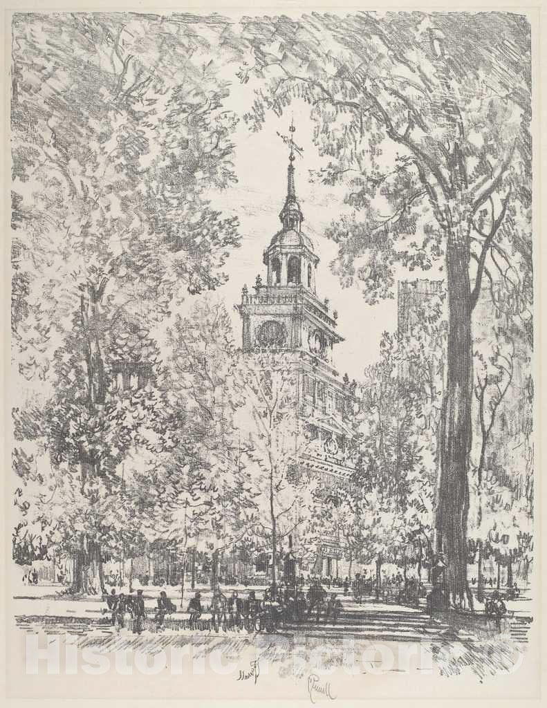 Art Print : Joseph Pennell, Independence Square and The State House, 1912 - Vintage Wall Art