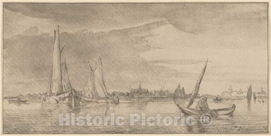 Art Print : Amstel and Schreuder After Coopse, River with Town, 1775 - Vintage Wall Art