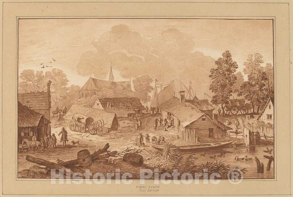 Art Print : Amstel and Brouwer After Everdingen, Village with Pond, c. 1782 - Vintage Wall Art