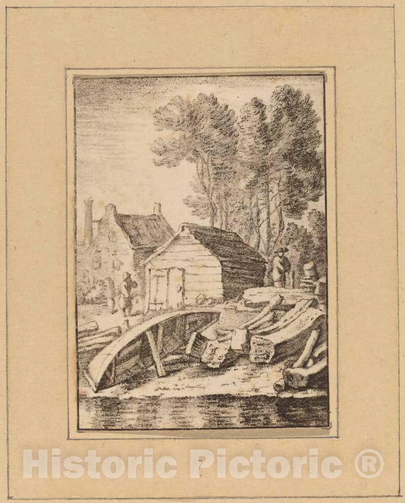 Art Print : Amstel After Herman Saftleven, Shipyard, 1761 - Vintage Wall Art