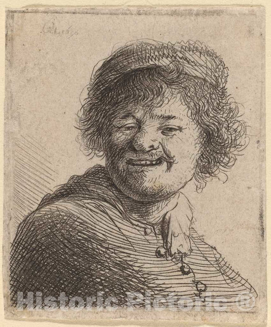 Art Print : Rembrandt, Self-Portrait in a Cap: Laughing, 1630 - Vintage Wall Art