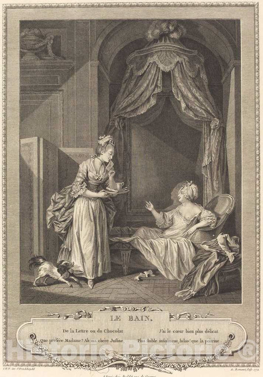 Art Print : Romanet After Freudenberger, Le bain, 1774 - Vintage Wall Art