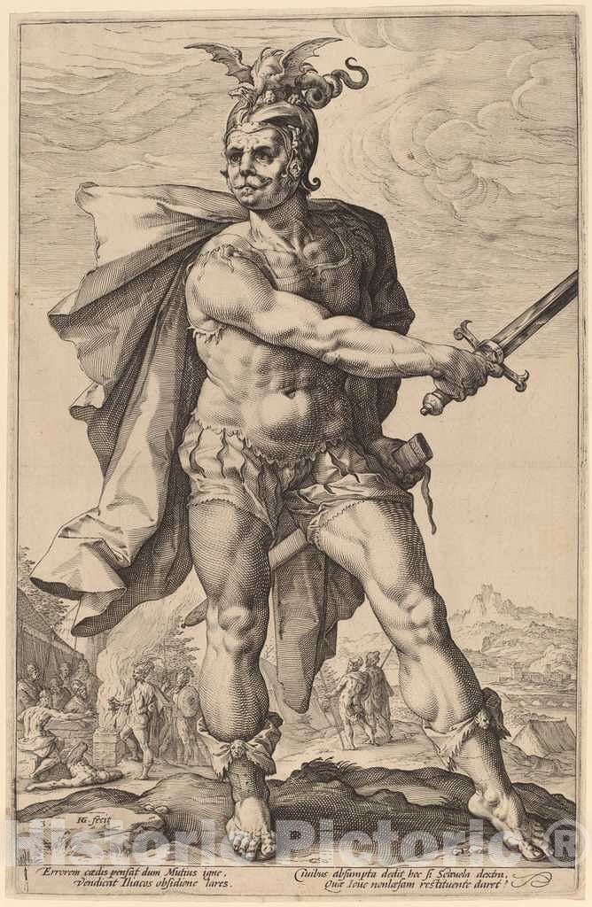Art Print : Hendrik Goltzius, Mucius Scaevola, 1586 - Vintage Wall Art