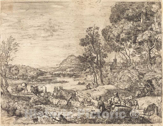 Art Print : Claude Lorrain, Shepherd and Shepherdess Conversing in a Landscape (Berger et bergÃ¨re Conversant), c. 1651 - Vintage Wall Art