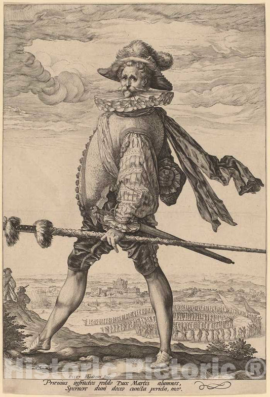 Art Print : Hendrik Goltzius, The Captain of The Infantry, Marching to The Left, 1587 - Vintage Wall Art