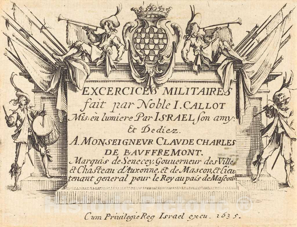 Art Print : Jacques Callot, Title Page for The Military Exercises, c.1635 - Vintage Wall Art