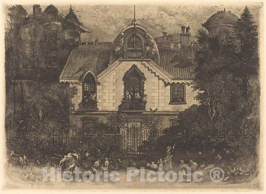 Art Print : Rodolphe Bresdin, The Haunted House, 1871 - Vintage Wall Art