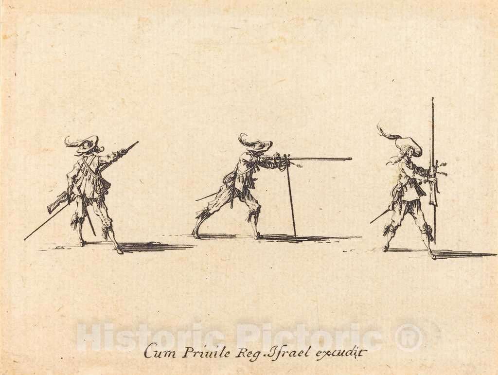 Art Print : Jacques Callot, Taking The Firing Position with The Musket, c.1635 - Vintage Wall Art