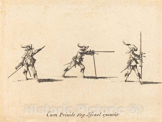 Art Print : Jacques Callot, Taking The Firing Position with The Musket, c.1635 - Vintage Wall Art