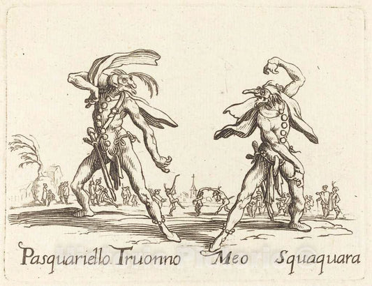Art Print : Jacques Callot, Pasquariello Truonno and Meo Squaquara - Vintage Wall Art