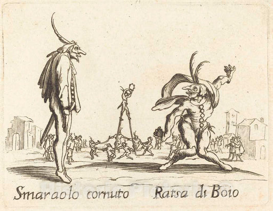 Art Print : Jacques Callot, Smaralo Cornuto and Ratsa di Boio - Vintage Wall Art