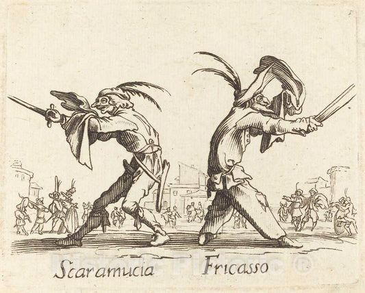 Art Print : Jacques Callot, Scaramucia and Fricasso - Vintage Wall Art