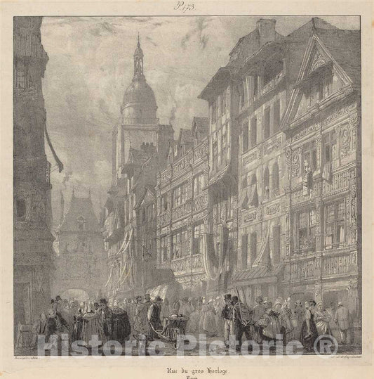 Art Print : Richard Parkes Bonington, Rue du gros-horloge, Rouen, 1824 - Vintage Wall Art