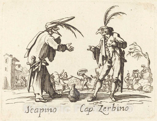 Art Print : Jacques Callot, Scapino and Cap. Zerbino - Vintage Wall Art