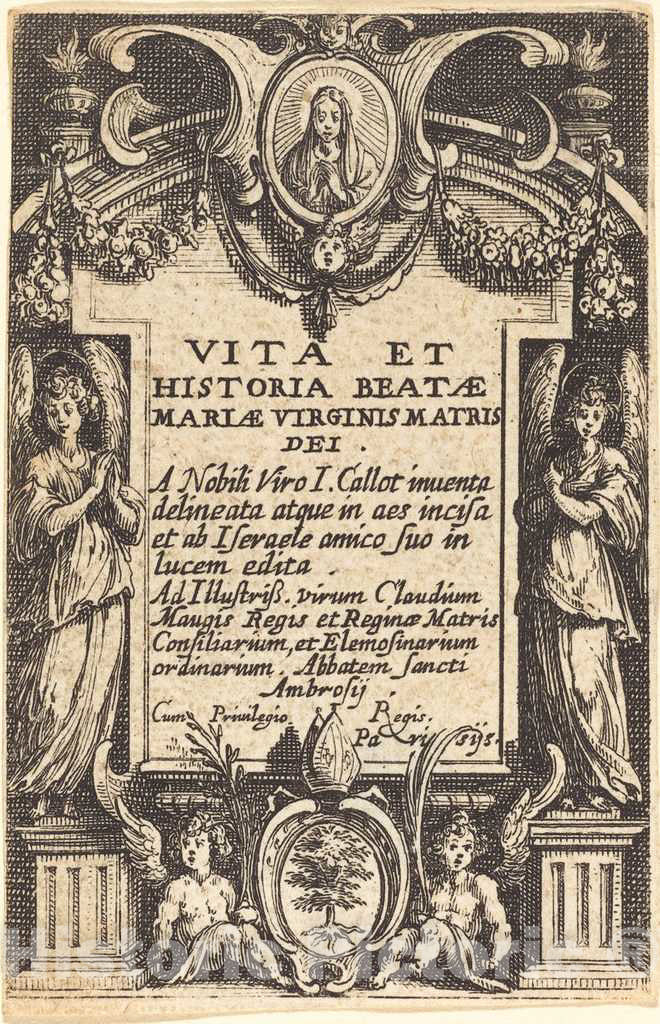 Art Print : Jacques Callot, Frontispiece for The Life of The Virgin, in or After 1630 - Vintage Wall Art