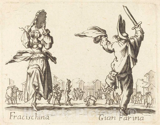 Art Print : Jacques Callot, Fracischina and Gian Farina - Vintage Wall Art