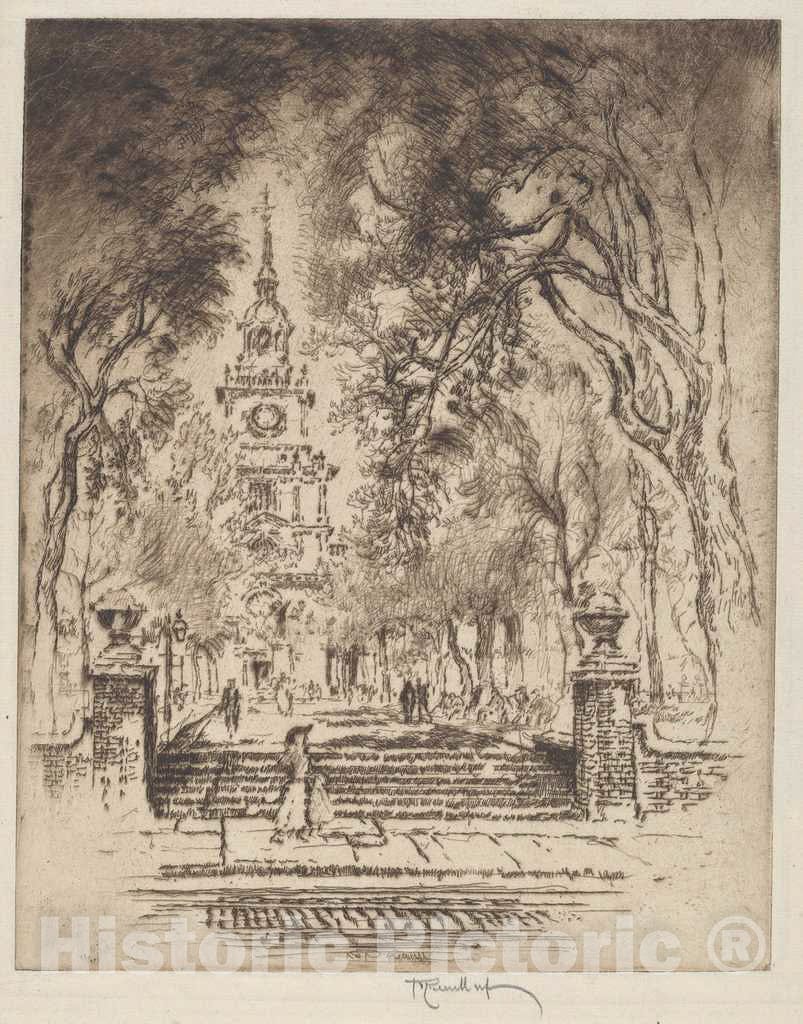 Art Print : Joseph Pennell, The Square, Independence Square, Philadelphia, 1920 - Vintage Wall Art
