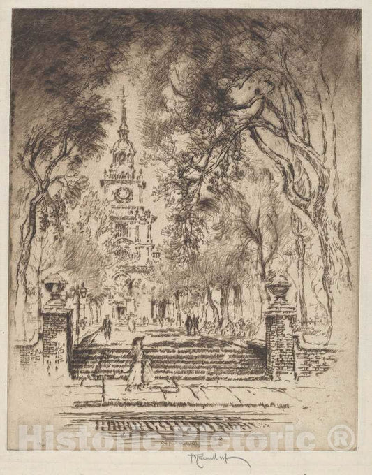 Art Print : Joseph Pennell, The Square, Independence Square, Philadelphia, 1920 - Vintage Wall Art